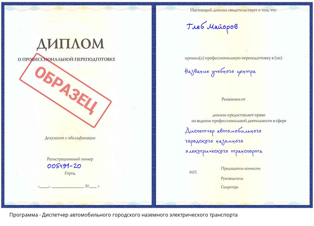 Диспетчер автомобильного городского наземного электрического транспорта Волхов