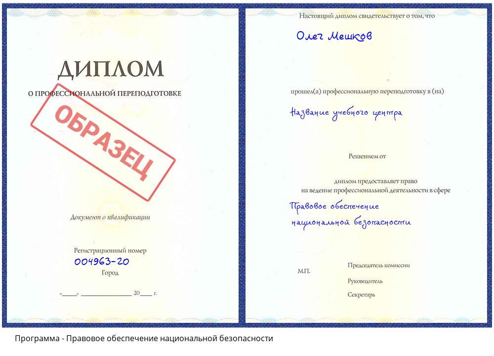 Правовое обеспечение национальной безопасности Волхов