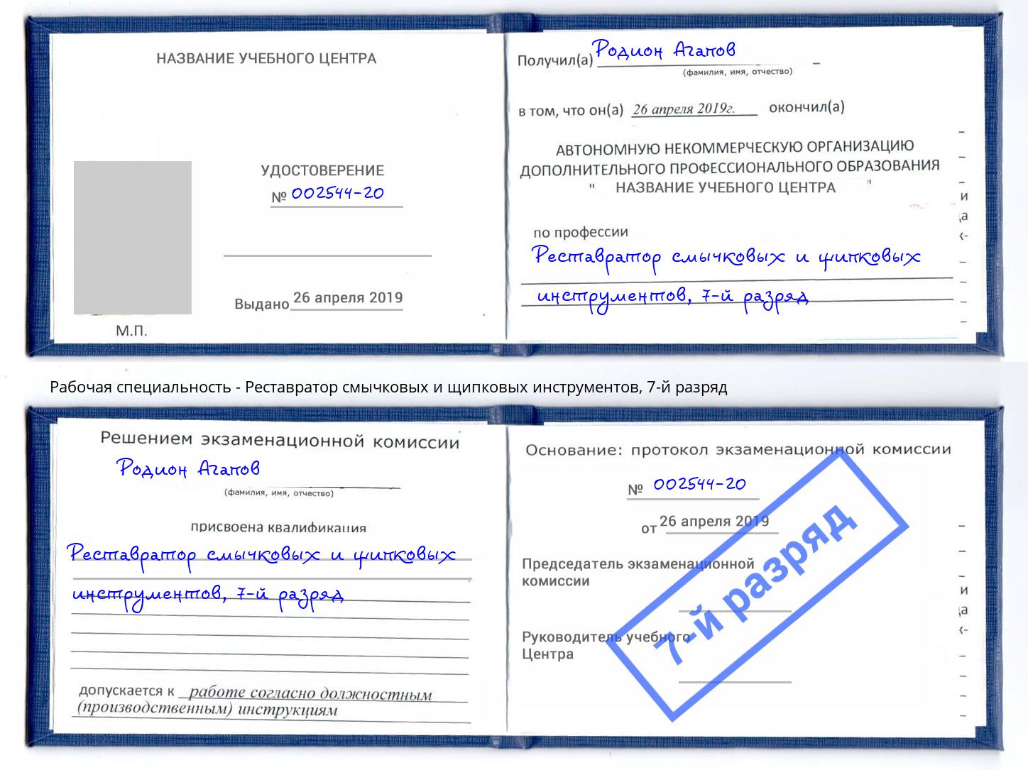 корочка 7-й разряд Реставратор смычковых и щипковых инструментов Волхов