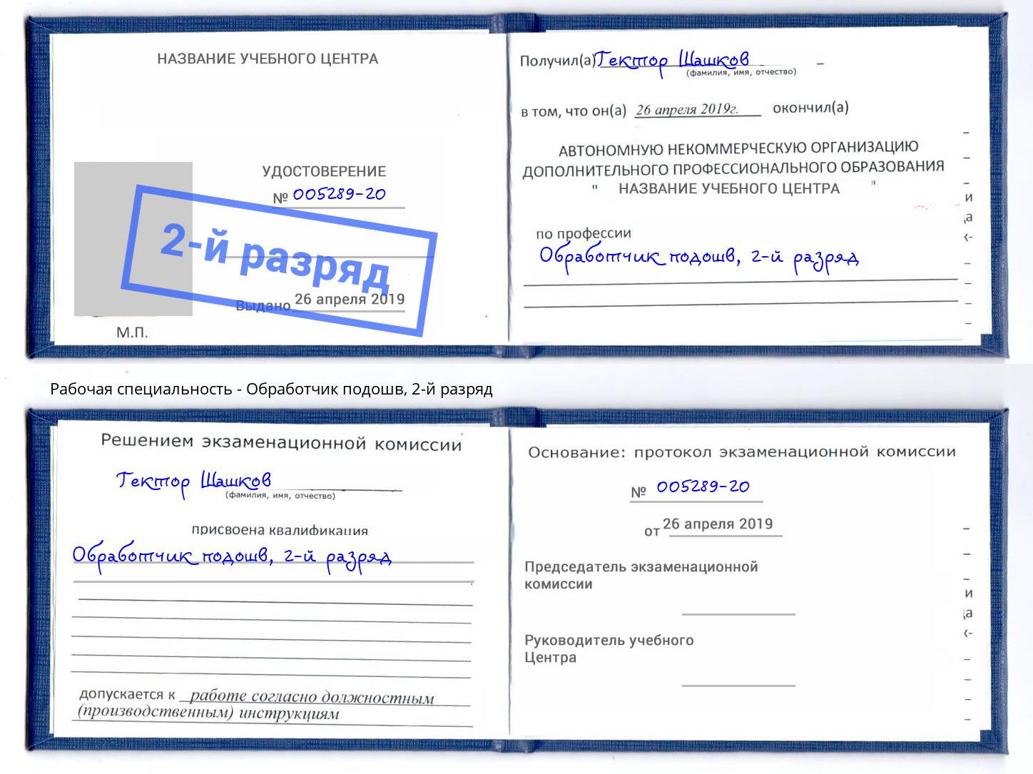 корочка 2-й разряд Обработчик подошв Волхов