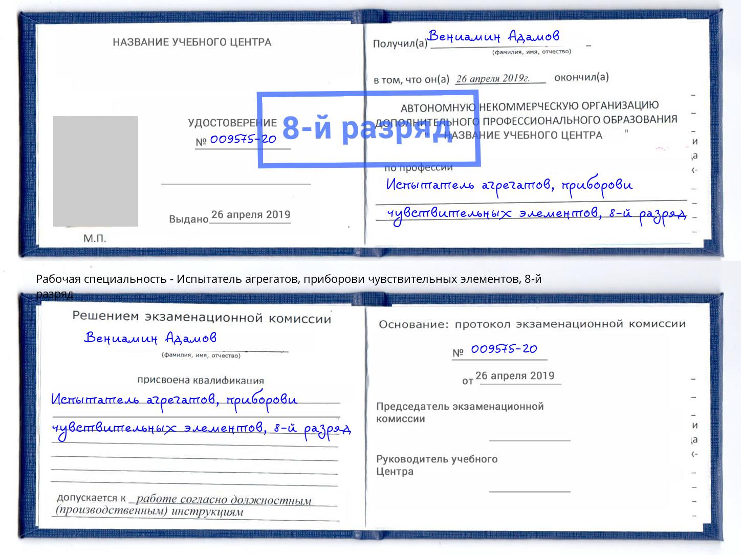 корочка 8-й разряд Испытатель агрегатов, приборови чувствительных элементов Волхов